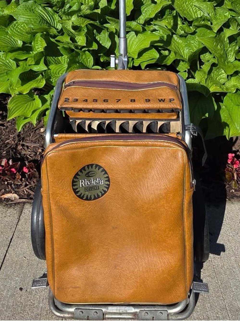 Vintage AJAY Riviera Deluxe Golf Bag/Cart | Collapsible Aluminum Tan Vinyl